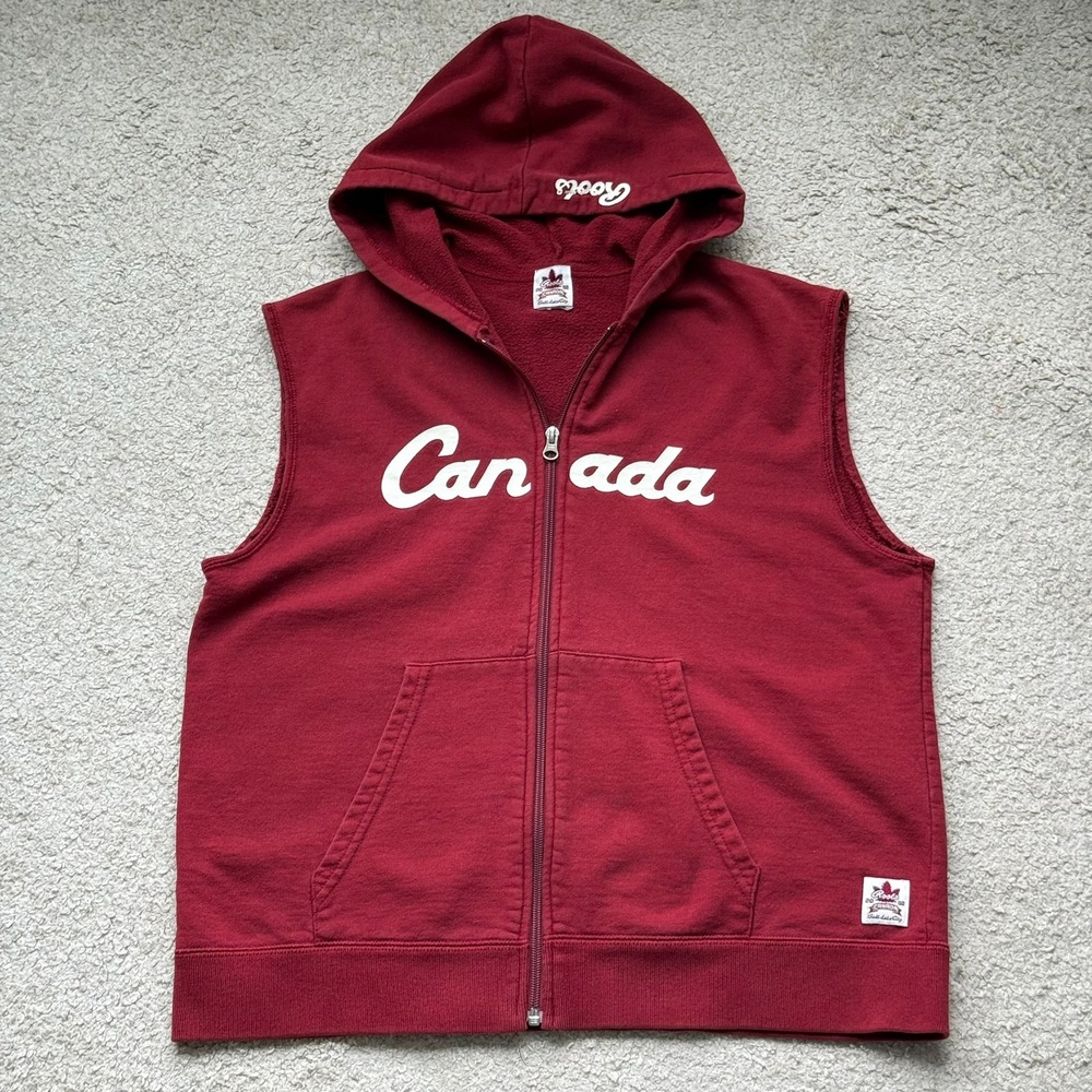 Roots Canada 2002 Salt Lake City Olympics Sleeveless Full Zip Hoodie Red Mens M